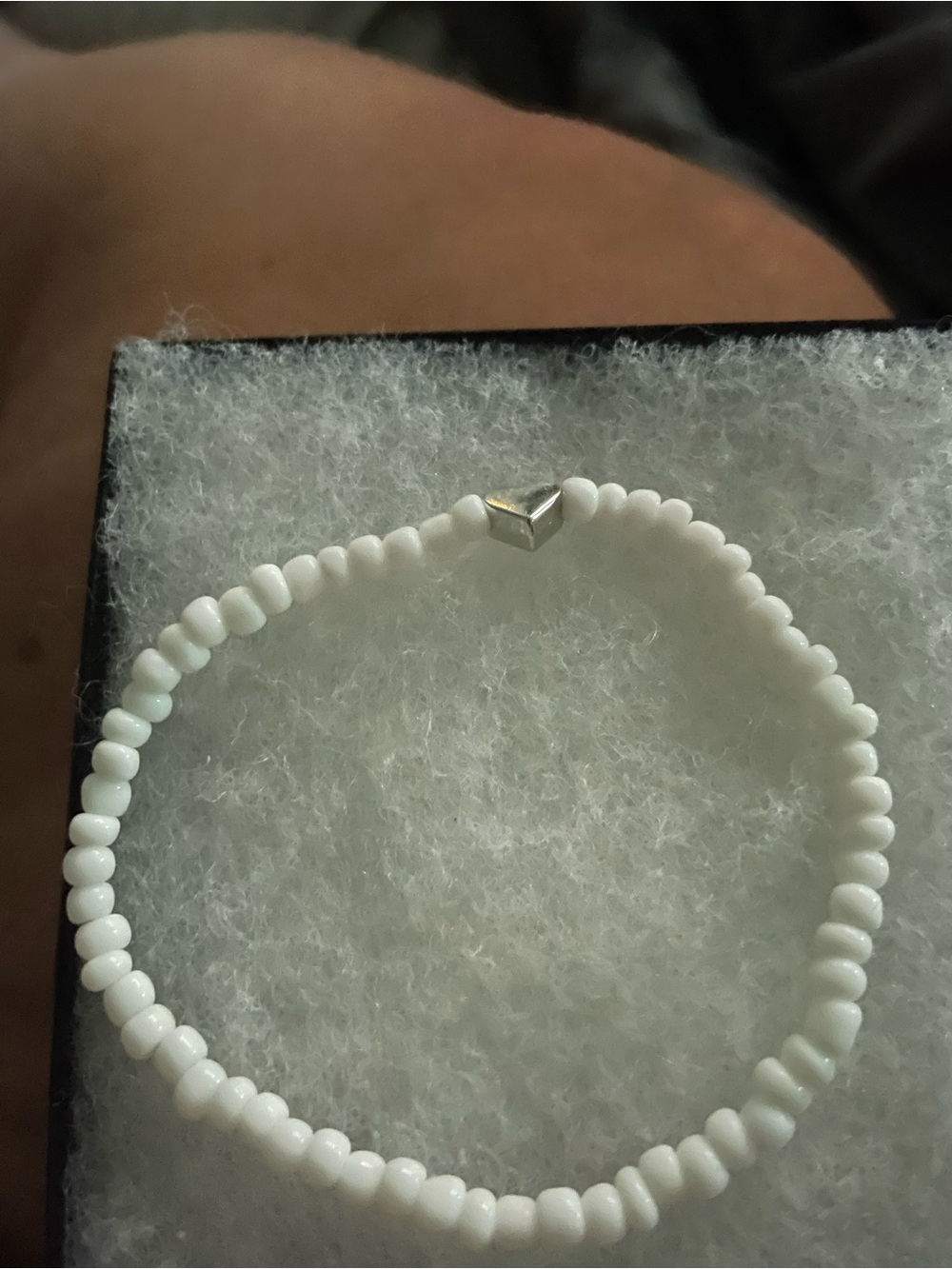 White Beaded Heart Stretch Bracelet - Women Jewelry